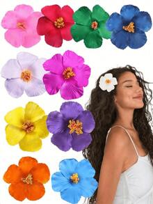 1/3 piezas Flores artificiales de hibisco, decoración de fiesta hawaiana de verano DIY, accesorios para el cabello de la falda de hierba de la fiesta de baile - Multicolor - Ver 32