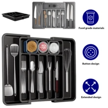 Cutlery Drawer Organiser, Extendable Cutlery Tray, 8 Compartments, Kitchen Storage Adjustable Dividers Plastic For Utensil Spoons Forks Knives - Xem 1
