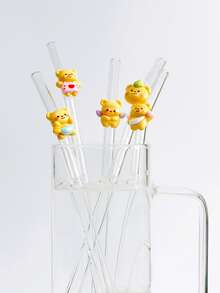 Gelbe Bären Serie Glas Strohhalme, transparente Smoothies, Bubble Tea, Saft, Milch, Cocktails, wiederverwendbare gebogene Glas Strohhalme mit niedlichem Bären Design, geeignet für Milchshakes, Milch, Tee, Saft, Cocktails, kalte Getränke, Geschenke für Freundinnen, Dessert Shops, Softdrink Bars, Büros, Bars, Restaurants - Übersicht 1