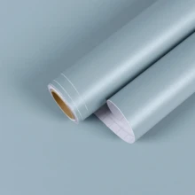 1卷 - 灰蓝色哑光自粘壁纸，可移除暗蓝色PVC接触纸，适用于浴室防水台面，厚乙烯基剥离粘贴纯色壁纸 - 磨砂款 - 查看 3