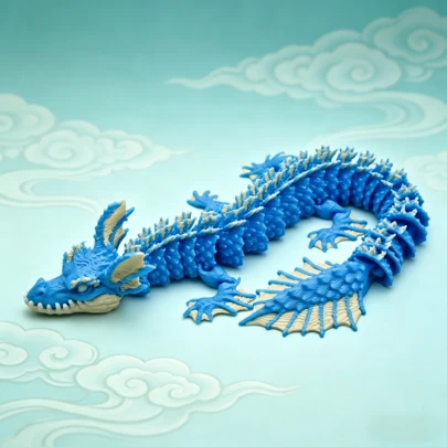 3D Printed Movable Joint Blue Dragon Doll, Children's Educational Stress Relief Plush Doll, Realistic Animal Model Decor Gift