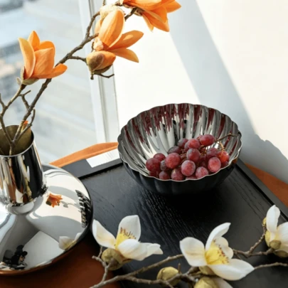 Bát đựng trái cây bằng thép không gỉ kiểu Bắc Âu họa tiết sọc bí ngô, bát đựng salad và bánh mì thiết kế độc đáo, bát đựng đồ ăn nhẹ trang trí nhà cửa, món quà tân gia lý tưởng.