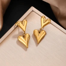 1 Set Romantic Stainless Steel Jewelry Set With Heart-Shaped Pendant Necklace And Earrings, Suitable For Women To Wear To Parties Or Outings - Yellow Gold - View 7