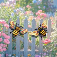 2pcs Metal Bee Wall Art Decor, Suitable For Garden, Yard, Living Room, Bedroom, Patio, Balcony - No Electricity Needed, Outdoor Fence Art Decor, Ideal Gift For Family And Friends - 2 Bees - View 2