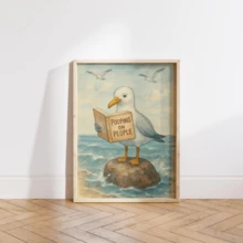 1-Piece Whimsical Seagull Bathroom Art Piece, Humorous Toilet Wall Decoration, Beach Poster (Optional Frame) - A - View 5