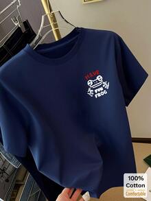 Cute Cartoon Print Short Sleeve Mid-Length T-Shirt, Women's Casual Top Summer - Navy - View 4
