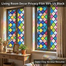 1 Roll Vintage Glass Window Privacy Film, Rainbow Holographic Window Privacy Sticker, Decorative UV Protection Static Cling Window Film, Suitable For Home Decor And Heat Insulation (17.7*118in) - Multicolor - View 6