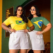 Brazil T-Shirt, Women's T-Shirt, World Cup, Green And Yellow Flag, 2026 , Sizes P To G3 Plus, 100% Cotton Fabric - 套件 02 黃/綠色 - 查看 14