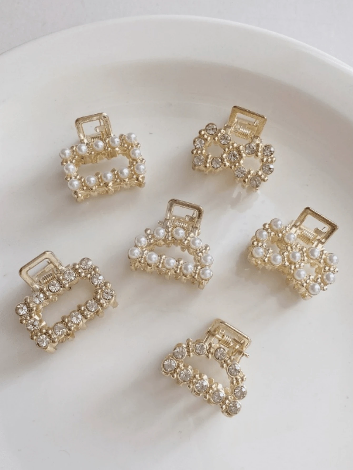 4pcs Women Metal Faux Pearl & Rhinestone Hair Clips, Random Styles - Gold - View 1