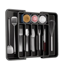 Cutlery Drawer Organiser, Extendable Cutlery Tray, 8 Compartments, Kitchen Storage Adjustable Dividers Plastic For Utensil Spoons Forks Knives - Xem 11