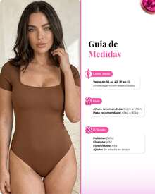 Kit 3 Women's Suplex Bodysuit Short Sleeve Square Neckline Low-Cut Sleeves Double Lining Premium Fabric - BROWN BROWN BROWN - View 2