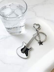 1个Y2K风格女孩电吉他星星吊坠钥匙扣，时尚复古美式风格，甜美酷炫的千禧一代配饰 - 銀色 - 查看 6