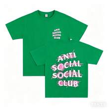 Cotton Double-Sided Printed, Anti Social Club Printed T-Shirt, Suitable For Daily Wear, Casual Summer Wear, Slightly Elastic, Breathable, Outdoor Holiday Sports, Gift T-Shirt, Holiday Gift, Perfect Gift. - 綠色 - 查看 3