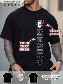 Áo thun nam cổ tròn in hình quốc kỳ Mexico và chữ "MEXICO" theo yêu cầu, tùy chỉnh chữ và ảnh, quà tặng ngày lễ, quà tặng tiệc tùng, quà cưới, quà tặng bạn bè, quà kỷ niệm, quà tặng ngày tưởng niệm, quà tặng ngày Valentine. - màu đen - Xem 2