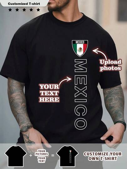 Áo thun nam cổ tròn in hình quốc kỳ Mexico và chữ "MEXICO" theo yêu cầu, tùy chỉnh chữ và ảnh, quà tặng ngày lễ, quà tặng tiệc tùng, quà cưới, quà tặng bạn bè, quà kỷ niệm, quà tặng ngày tưởng niệm, quà tặng ngày Valentine.