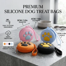Cute Paw Print Silicone Pet Training Bag, Portable Dog Treat Pouch, One-Handed Grab Small Dog Training Reward Bag With Adorable Paw Design, Lightweight Waterproof Durable Easy-Clean Round Pet Snack Bag, Suitable For Pet Food, Compact Size Fit For Outdoor Walking Hiking Jogging Obedience Training, Soft Flexible Silicone Material, Fashionable Paw Print Pet Training Accessory, Daily Pet Essential - Multicolor - View 3