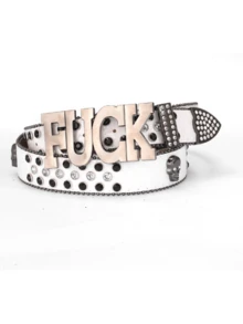 1 pieza Cinturón de cuero de unicolor para hombres con hebilla, letra y diamantes de imitación, estilo hip hop punk callejero - Hebilla con letra - Ver 13