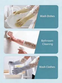 1 Pair Daisy Print Long Waterproof Dishwashing Gloves, Oil-Proof Kitchen Cleaning Gloves - A - View 8