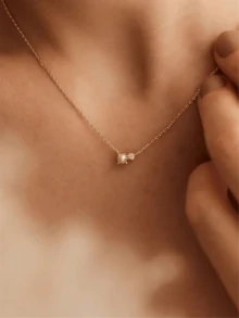 Minimalist Pearl Necklace, Diamond Embellished, Cubic Zirconia Diamond Embellished, Suitable For Wedding, Bridal Gift, Pearl Jewelry, Bridesmaid Gift, Bridesmaid Necklace, Daily Wear. - Style 1 - View 4