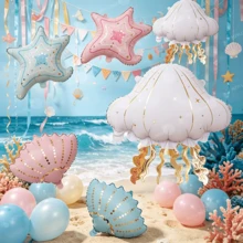 6pcs/Set Ocean Animal Balloon Set, Including Starfish, Seashell, Seahorse, Orca, Blue Whale, Seal, Jellyfish, Manta Ray, Sea Turtle, Suitable For Ocean Animal Themed Birthday Party, Gathering, Home Decor, Shower Decoration And Other Ornament Uses - Underwater Animal Set - View 3
