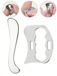 Bộ dụng cụ massage Gua Sha bằng thép không gỉ (1/2 món), máy massage cơ thể toàn thân, dụng cụ massage thư giãn da, dùng được cho cả nam và nữ. - Bạc - Xem 1