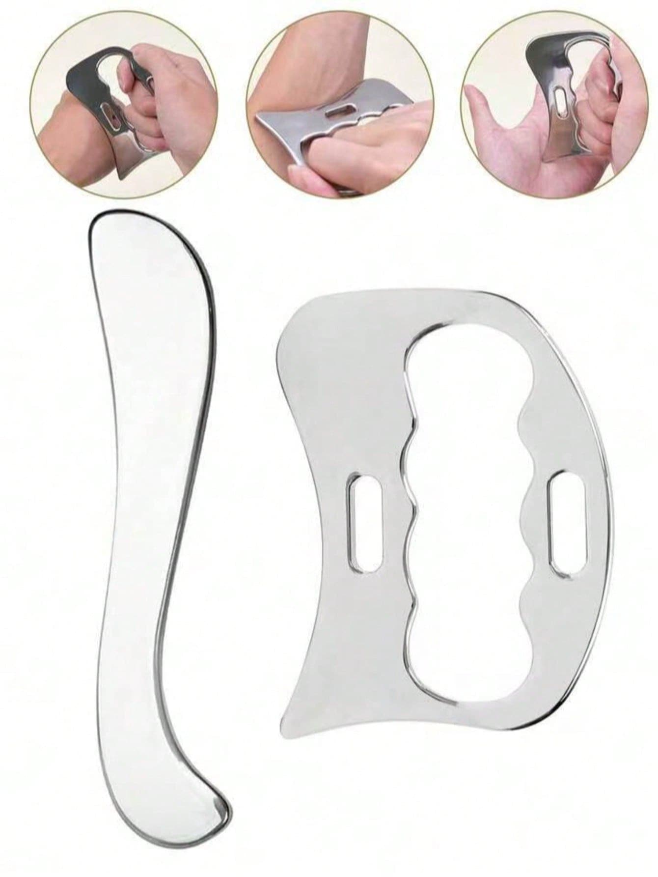 Bộ dụng cụ massage Gua Sha bằng thép không gỉ (1/2 món), máy massage cơ thể toàn thân, dụng cụ massage thư giãn da, dùng được cho cả nam và nữ. - Bạc - Xem 1