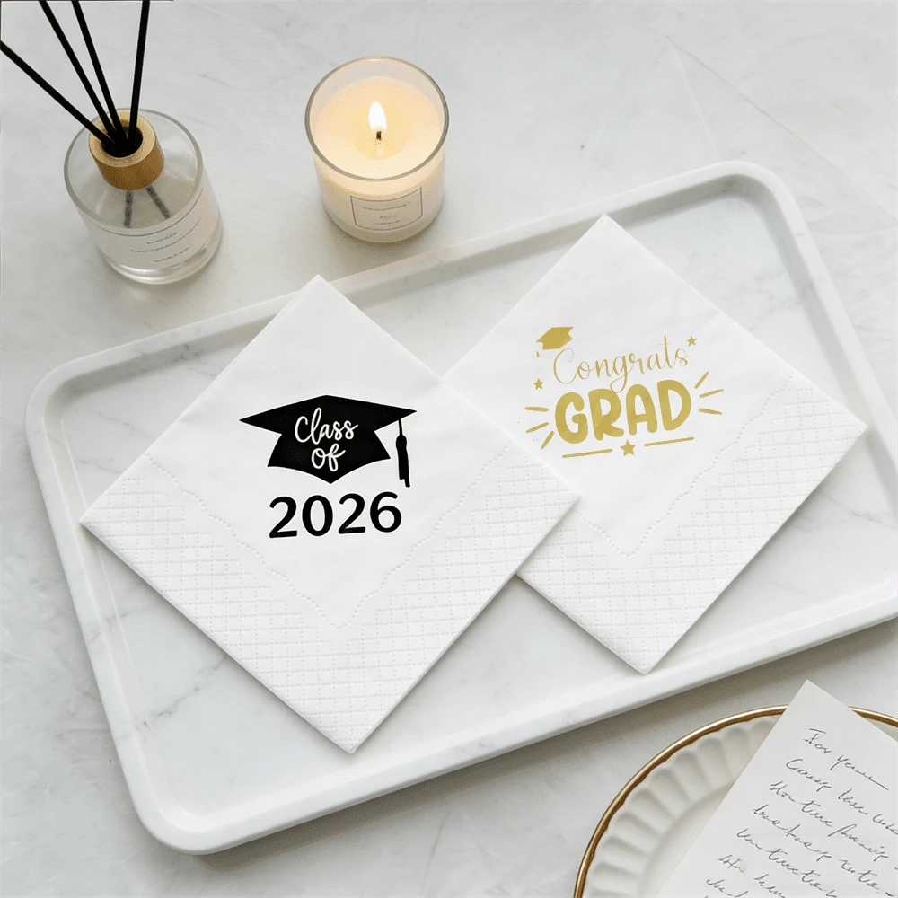 50pcs/Pack Minimalist Graduation Theme Printed Tissue Paper, Thick And Absorbent Material, Disposable Decorative Tissue Paper Suitable For 2026 Graduation Party Tabletop Decor, Class Reunion Graduation Celebration - Multicolor - View 1