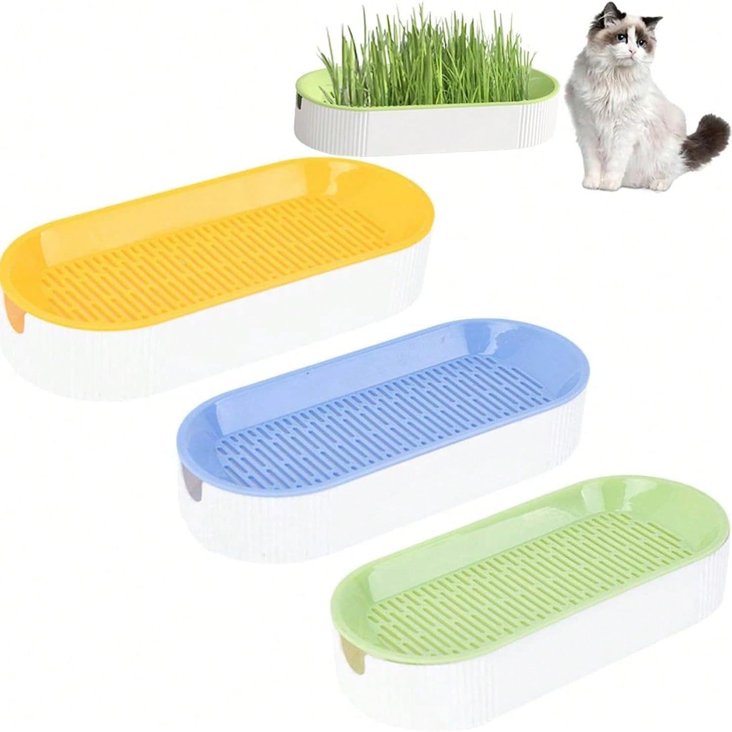 3pcs Hydroponic Cat Grass Planter, Large Capacity Healthy Wheatgrass Growing Container Set, Comes With 15 Seed Packs - A - View 1