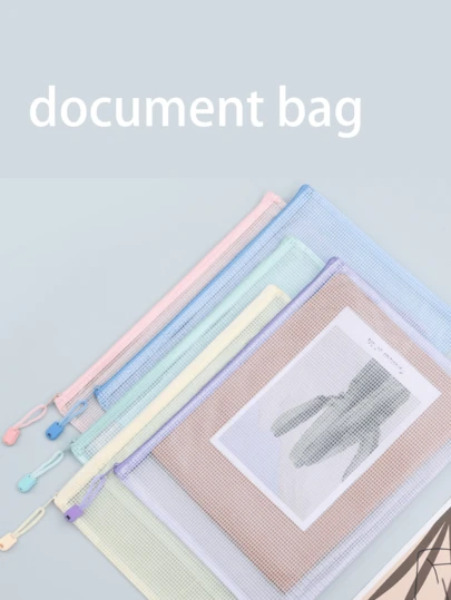 A4 Dokumentenmappe, Makronen-Gitter-Mesh-Tasche, wasserdichte Aufbewahrungstasche, Plastik-Testpapier-Tasche, Reißverschluss-Aktenmappe, Organizer-Tasche