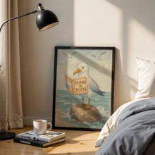1-Piece Whimsical Seagull Bathroom Art Piece, Humorous Toilet Wall Decoration, Beach Poster (Optional Frame) - A - View 3