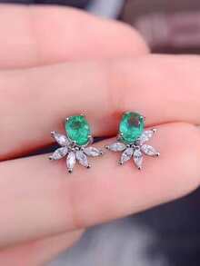 Pendientes ovalados con forma de pera y gota de agua de cuatro garras, Pendientes hipoalergénicos, Joyería de regalo de fiesta de color azul - Verde - Ver 1