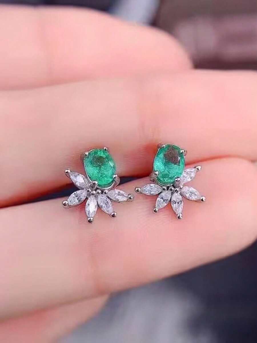 Pendientes ovalados con forma de pera y gota de agua de cuatro garras, Pendientes hipoalergénicos, Joyería de regalo de fiesta de color azul - Verde - Ver 1