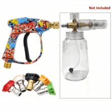 Pistolet à mousse de lavage de voiture haute pression avec connecteur rapide 1/4", 5 buses et support de buse clip-on, multifonctionnel pour le lavage de voiture et le nettoyage de jardin - Multicolore - Voir 7