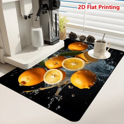 1/10 Tấm lót bát đĩa hình quả chanh dùng để bảo vệ và trang trí mặt bàn bếp, tấm lót cà phê chống trượt siêu thấm hút làm từ tảo cát dùng cho máy pha cà phê espresso, dễ dàng vệ sinh.