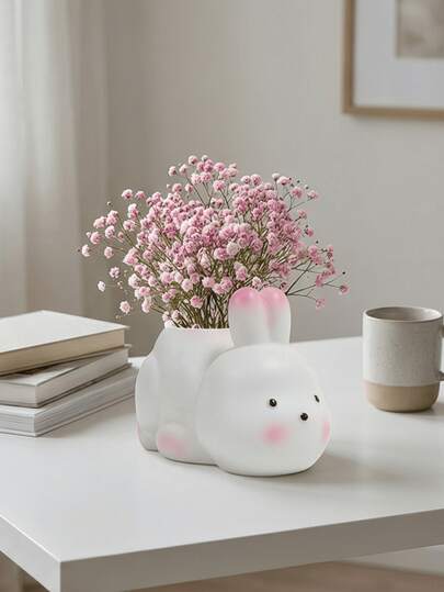 1Pc Creative Cartoon Rabbit Resin Ornament, Storage Pen Holder & Succulent Planter - Desk & Office Decoration | Office/Room Decor, Unique Gift, De Decor, Cute Collectible, Room Decor, Wedding Decor