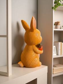1pc Cute Rabbit Figurine Holding Persimmon, Home Decor For Living Room Bedroom Shelf, Kawaii Animal Sculpture Collectible Gift - A - View 1