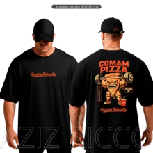 Oversized Pizza Bulking Season T-Shirt, 100% Cotton, Streetwear, Gym, Unisex - Black - View 4