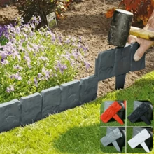 30pcs Plastic Imitation Stone Fence, Grey Stone Effect Lawn Edging, No-Dig ABS Plastic Garden Edging Stone-Look Border Edging For Flower Beds, Interlocking No Digging Faux Stone Landscape Edging With Anchoring Spikes, Easy To Install Weather-Resistant, Lawn Patio Decoration, Path & Lawn Borders, Garden Fence Borders & Flower Bed Frame - A - View 8