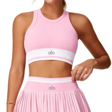 ALO Yoga Sports Vest For Women, High Elasticity Slim Fit Yoga Wear, Tennis Apparel, Running Fitness Sports Top, Pink - Xem 5