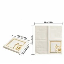 60 chiếc/gói, 25x25cm, Khăn ăn in hình sinh nhật lần thứ 18 màu đen/trắng/vàng kim, 2 lớp, dày mềm, thích hợp cho sinh nhật, tiệc người lớn, các sự kiện ngày lễ. - Bản in mạ vàng 18 năm tuổi - Xem 4