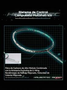 Raqueta de bádminton LI-NING HALBERTEC 9000 POWER Control Type, 4U, fibra de carbono de alto módulo, raqueta individual de entrenamiento profesional AYPW001 - Estación base Deep Lake Green Plata - Ver 4