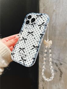 Ốp điện thoại bảo vệ thiết kế nơ chấm bi đen, kèm dây đeo nơ, thiết kế viền lượn sóng 3D sáng tạo, bảo vệ toàn diện chống rơi vỡ, tương thích với iPhone 11/12/13/14/15/16/15Pro/15Plus/15ProMax/17Plus/8Plus/X/XS Max/XR/11Pro/12Pro/13Pro/14Pro/12Mini/13Mini/11ProMax/12ProMax/13ProMax/14ProMax/14Plus/6/6S/6Plus/7/8/16Pr16Pro/16Plus/16ProMax/17ProMax, quà tặng Giáng sinh, quà tặng Ngày Valentine, phụ kiện điện thoại, phụ kiện trang trí điện thoại. - Trong sáng - Xem 4