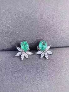 Pendientes ovalados con forma de pera y gota de agua de cuatro garras, Pendientes hipoalergénicos, Joyería de regalo de fiesta de color azul - Verde - Ver 5