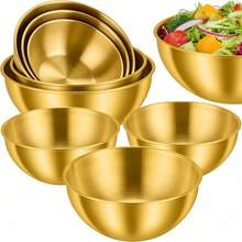 Gold Stainless Steel Mixing Bowls Set, Nesting Stackable Metal Salad Bowls,Rust-Resistant Large Capacity Mixing Salad Bowls, Large Capacity Reusable Serving Bowls For Salad, Noodles, Fruits, Food Prep, Kitchen Baking & Daily Dining - View 2