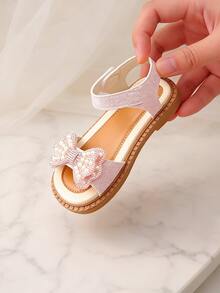 3-12 Years Old Girls' Dreamy Series Sequin Embroidered Open Toe Sandals, Sequin Embroidered Upper, Adjustable Hook And Loop Strap, Multi-Layer Cushioned Sole, Sweet Princess/Fresh Countryside Style, Suitable For Daily Wear And Parties, Spring/Summer Outdoor Sandals - Pink - View 7