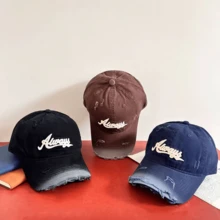4件/1件 時尚百搭字母做舊棒球帽，女款刺繡水洗漸層色鴨舌帽，修臉大廓型寬帽簷軟頂遮陽帽，1件字母刺繡水洗做舊女款棒球帽，適合情人節、新年派對、戶外休閒、度假旅行、春夏 - q - 查看 2