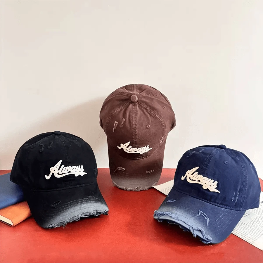 4件/1件 時尚百搭字母做舊棒球帽，女款刺繡水洗漸層色鴨舌帽，修臉大廓型寬帽簷軟頂遮陽帽，1件字母刺繡水洗做舊女款棒球帽，適合情人節、新年派對、戶外休閒、度假旅行、春夏