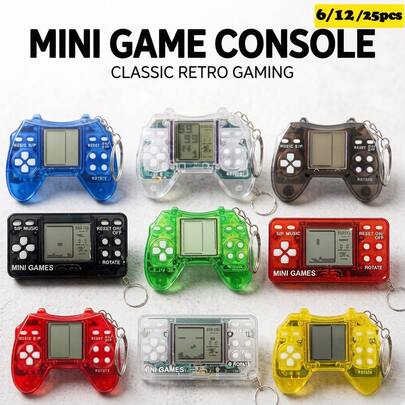 SET 25pcs/12pcs/6pcs Mini Arcade Game Keychain Perfect For Electronic Game-Themed Parties, Birthday Gifts, And Easter Basket Fillers For Children Gaming Party Favors Classroom Prizes