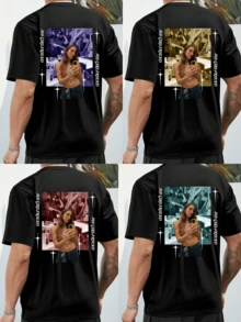Customized Plus Size Men's T-Shirt, Add Your Own Photo (Selfie/Family/Pet/Friends/Party/Team/Boyfriend/Girlfriend/Couple/Pet/Work Uniform) And Your Favorite Text/Blessing/Funny Content, Customized Personalized Printed T-Shirt, Suitable For Anniversary Gift, Girlfriend/Boyfriend/Wife Gift, Couple, Family, Pet Gift, Birthday, Holiday/Vacation Sports - Black - View 2