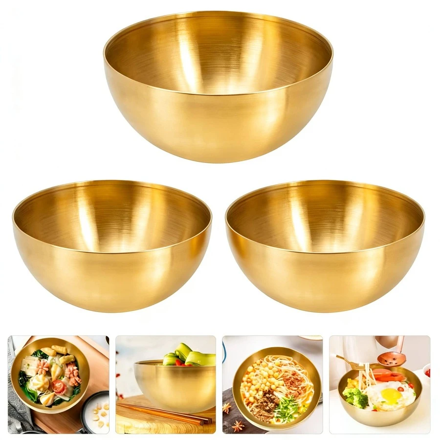 Gold Stainless Steel Mixing Bowls Set, Nesting Stackable Metal Salad Bowls,Rust-Resistant Large Capacity Mixing Salad Bowls, Large Capacity Reusable Serving Bowls For Salad, Noodles, Fruits, Food Prep, Kitchen Baking & Daily Dining - View 1